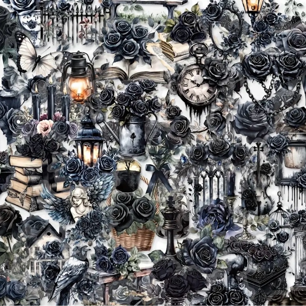 50 Black Rose Stickers Gothic Elegance White Gray Vintage Images